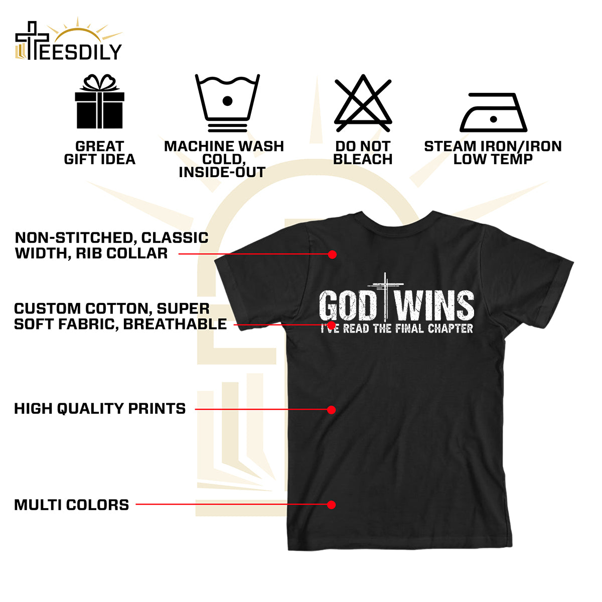 Teesdily | Jesus Cross Shirt, God Wins I've Read The Final Chapter Tee Sweatshirt Hoodie Mug, God Faith Believer Gifts, Jesus Lovers Tee