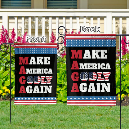 Teesdily | Make America Godly Again Patriotic Garden Flags, Jesus Christ American Flag House Decor, Independence Day Outdoor Decor, Patriotic Gifts