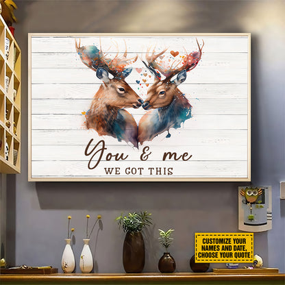 Teesdily | Customized Deer Couple Watercolor Print Wall Art All Of Me Love All Of You Canvas Poster Gift For Couple Lover Hunting Partners