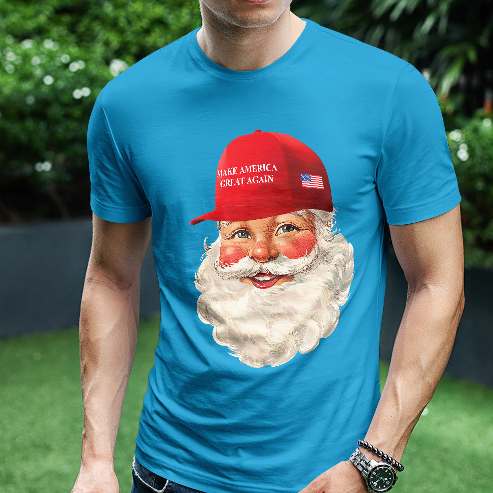 Teesdily | Santa Make Christmas Great Again Shirt, Funny Santa Christmas Sweatshirt, American Flag Santa Hoodie Mug, Xmas Gift