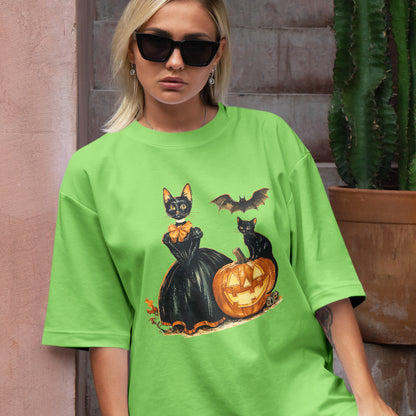 Teesdily | Childless Cat Lady Full Color Shirt, Halloween Pumpkin Witch And Cat Sweatshirt, Witchy Black Cat Hoodie Mug