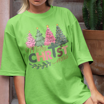 Teesdily | Merry Christmas Shirt, Jesus Christmas T-shirt, Christian Christmas Tree Sweatshirt, Holiday Christmas Hoodie Mug Gift