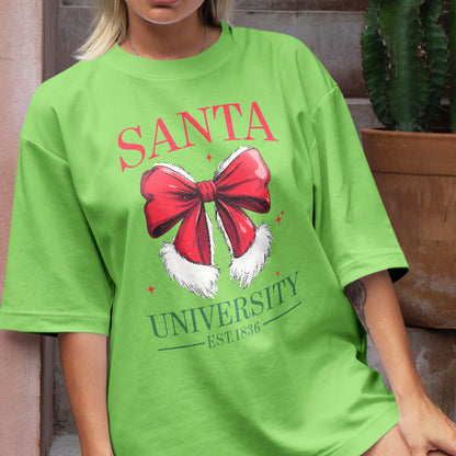 Teesdily | Retro Santa Bow University Est 1836 Shirt, Coquette Bow Christmas Sweatshirt, Social Club Santa Tee