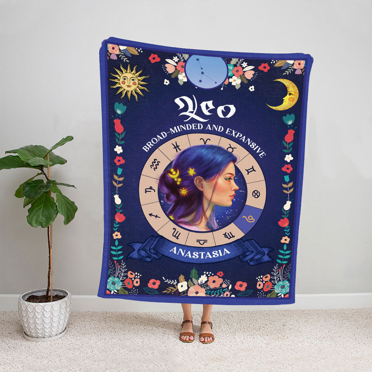 Teesdily | Leo Zodiac Sign Characteristics Customized Blanket Broad-Minder And Expansive Sherpa Fleece Horoscope Design Astrology Gift Birthday