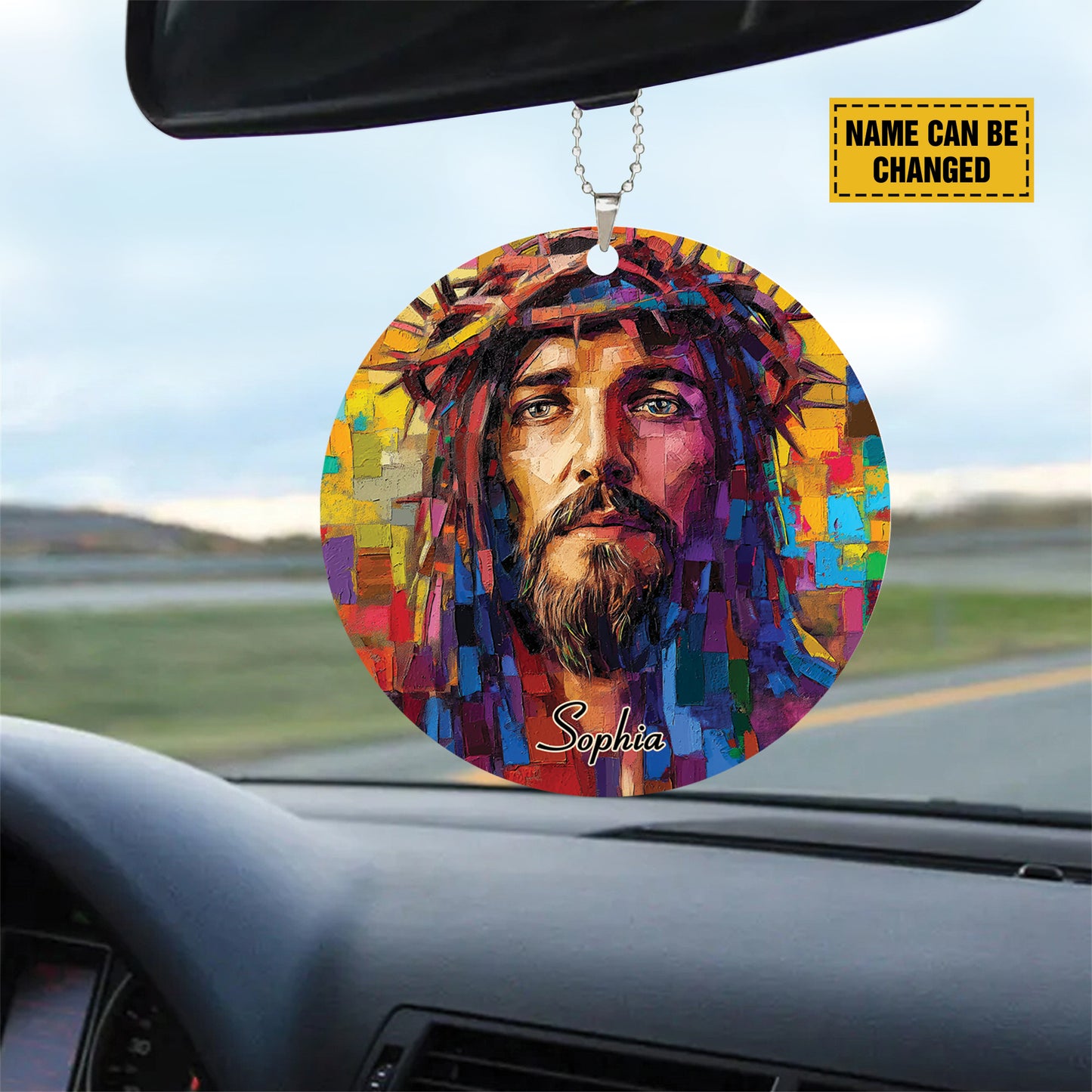 Teesdily | Custom Jesus Portrait Ornament, Christ Painting Hanger Car Rear View Mirror Ornament, Church Religious Acrylic Ornament, Jesus Lover Gift