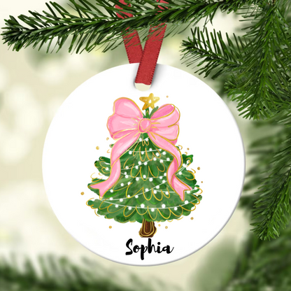 Teesdily | Customized Merry Christmas Ornament, Green Christmas Tree Ornament Decor, Ceramic Ornament Christmas Decoration Gift