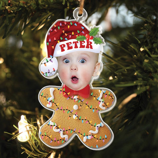 Teesdily | Customized Baby Gingerbread Man Ornament Christmas, Gingerbread Cookie Ornament, Baby Santa Hat Ornament Christmas Gift