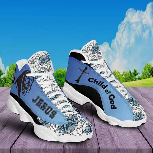 Teesdily | Jesus Child Of God Basketball Shoes, God Floral Pattern Shoes, Religious Running Shoes, Christian Footwear Gifts Unisex Basketball Shoes