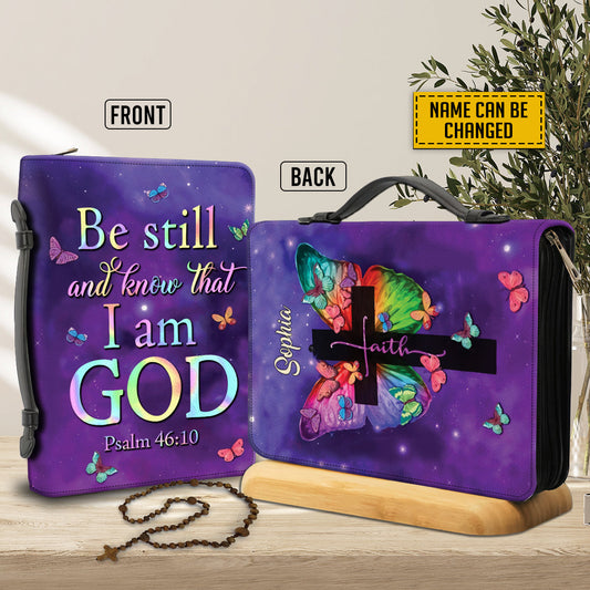 Teesdily | Custom Jesus God Faith Bible Carrier, Be Still And Know That I Am God Bible Bag, Butterfly Colorful Bible Holder, Christian Gifts For Kids