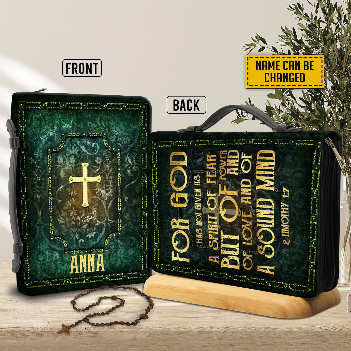 Teesdily | Customized Christian Cross Bible Carrier, For God Has Not Given Us A Spirit Of Fear, Jesus Bible Holder, Gifts For Pastor Bible Cover