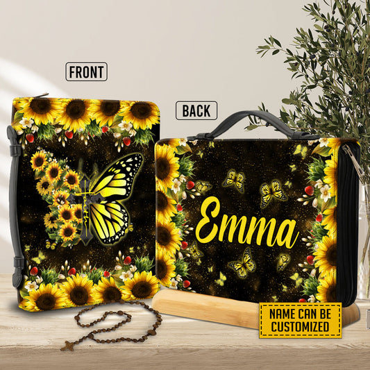 Teesdily | Customized Sunflower Butterfly Bible Book Cover, Jesus Faith Bible Carrier, Christian Bible Purse, God Believer Bible Holder Gifts