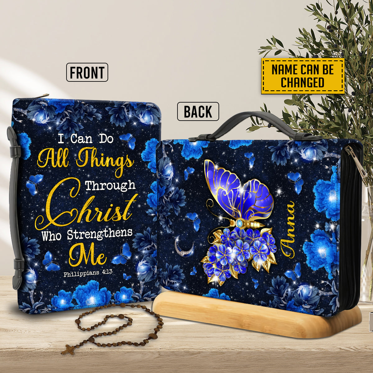 Teesdily | Butterfly Jewelry Custom Bible Carrier, I Can Do All Things Through Christ Bible Case, Women Girl Leather Bible Covers, Religious Gifts