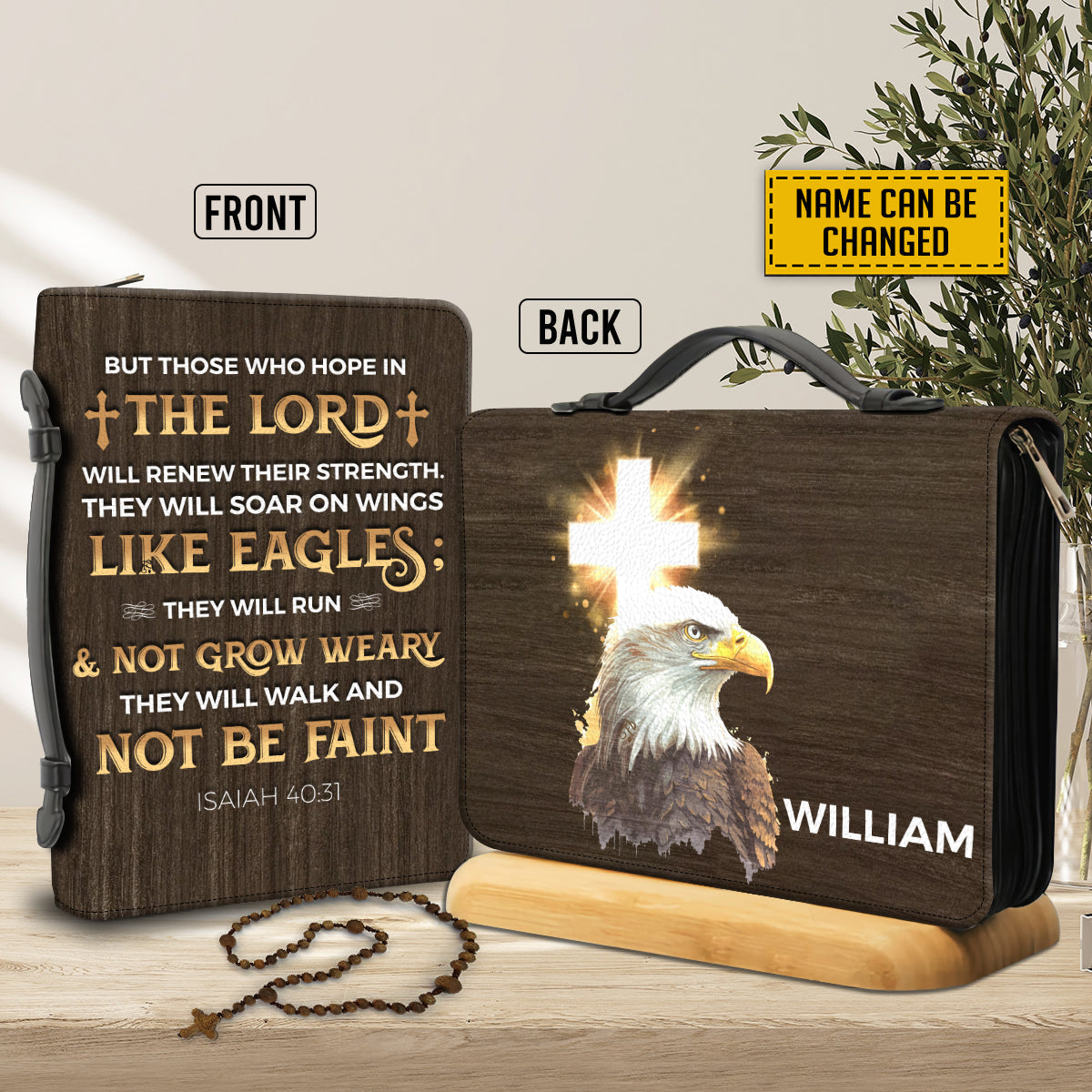 Teesdily | Eagle Christian Cross Customized Bible Cover, Isaiah 40 31 Verse Bible Study, Religious Bible Holder, God Faith Bible Cover With Handle