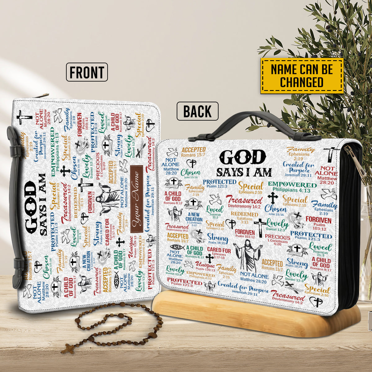 Teesdily | Personalized God Says I Am Bible Holder, Affirmation Quotes Bible Study, Inspirational Gifts, Christian Religious Bible Cover With Handle