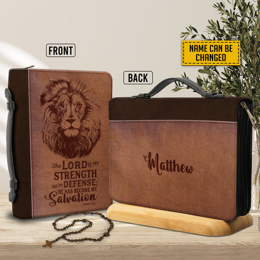 Teesdily | Lion Of Judah Personalized Bible Cover, The Lord Is My Strength And My Defense He Has Become My Salvation Bible Bags, Baptism Gifts