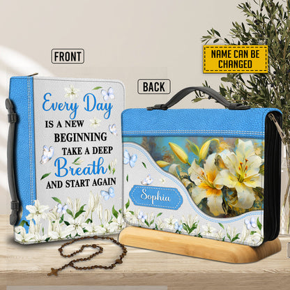 Teesdily | Personalized God Lily Bible Case, Every Day Is A New Beginning Bible Bag, Inspirational Gifts For Women, Religious Bible Cover With Handle