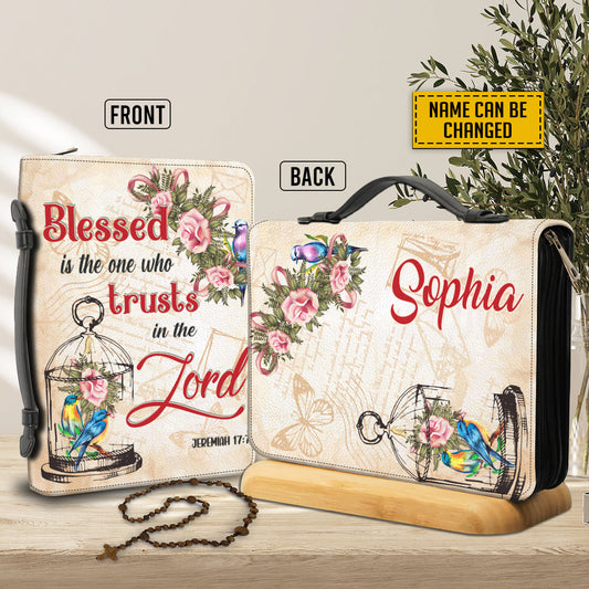 Teesdily | Personalized Roses Hummingbird Vintage Bible Bags, Blessed Is One Who Trusts In The Lord Bible Case, Christian Bible Cover With Handle