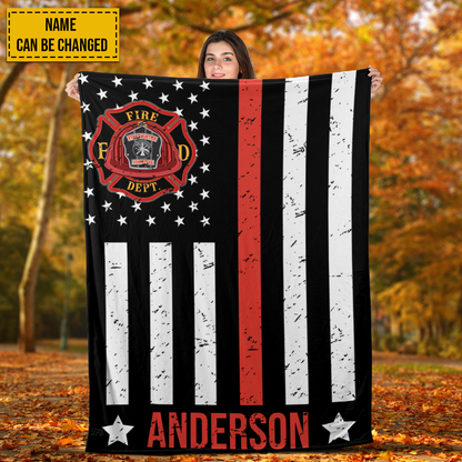 Teesdily | Firefighter Customized Fleece Blanket Fireman Thin The Red Flag Sofa Blankets American Fireman Fleece Throw Blanket Firefighter Gifts