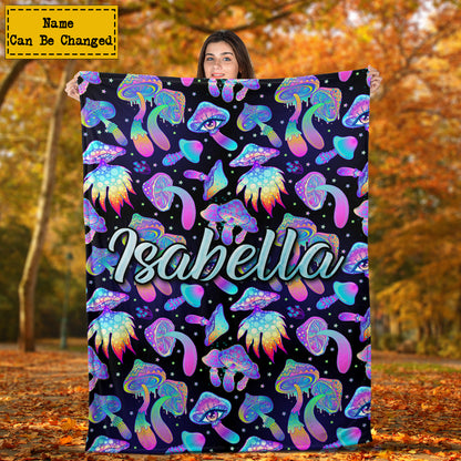 Teesdily | Magic Mushroom Psychedelic Customized Fleece Blanket Hippie Mushroom Customized Sofa Blanket Hippie Girl Gift Ideas Bedroom Decor