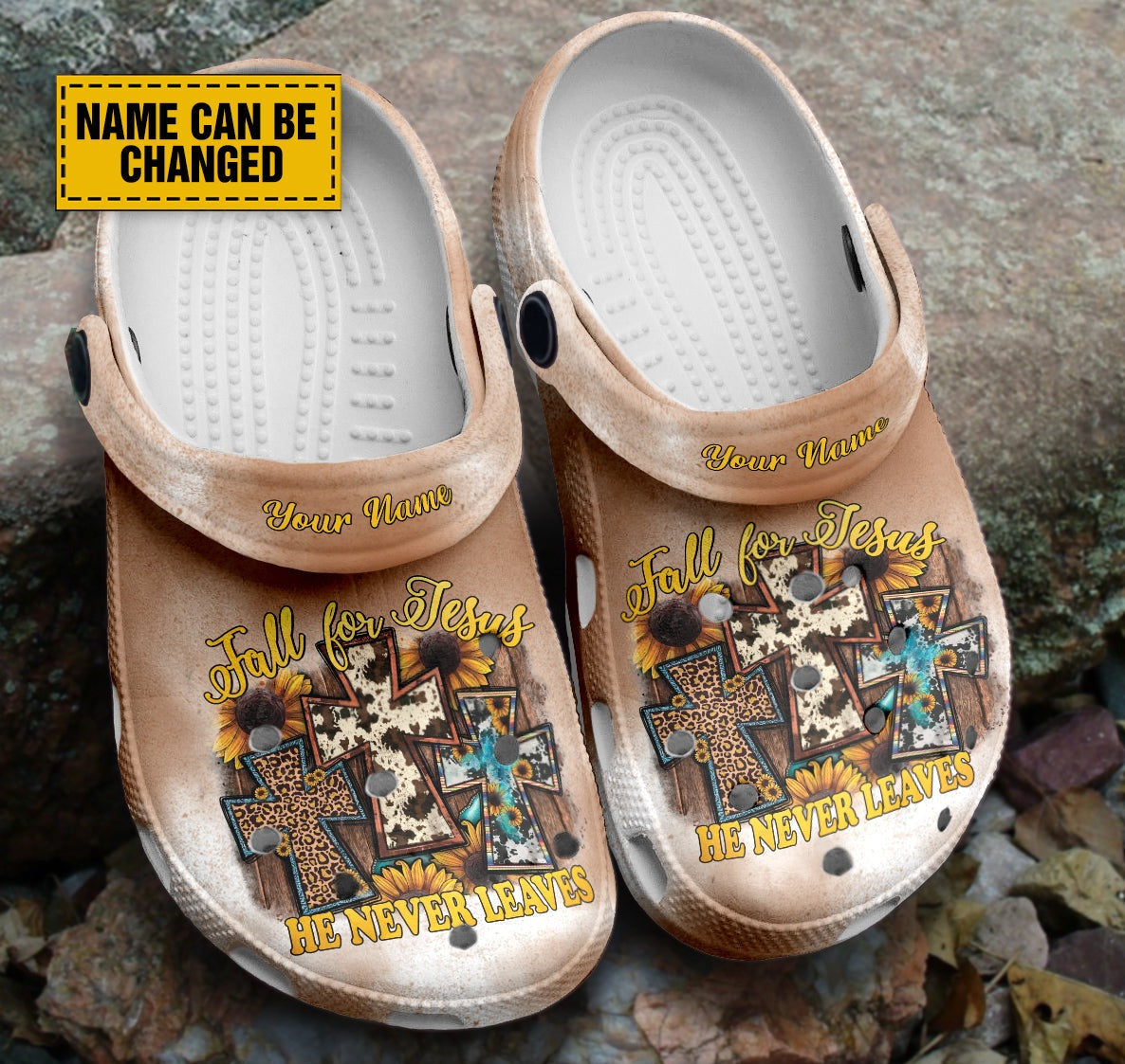 Teesdily | Fall For Jesus He Never Leaves Customized Clogs Shoes Gift For Jesus Lovers, God Faith Believers, Christian Gifts, Kid & Adult Unisex Clogs Shoes Eva