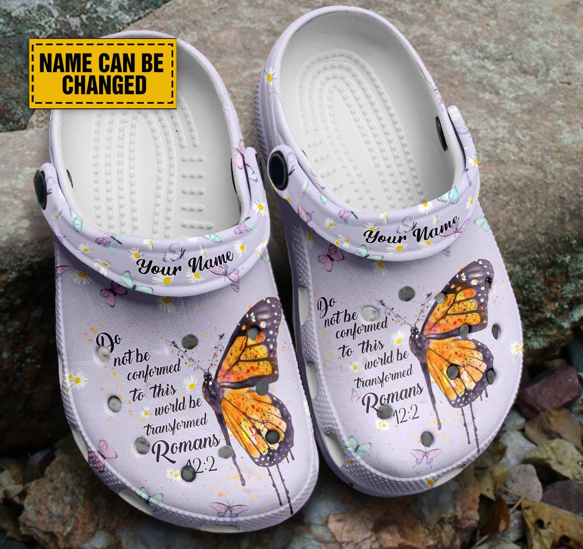 Teesdily | Do Not Be Conformed To This World Romans 12:2 Customized Clogs Shoes, Gift For Jesus Lovers, God Faith Believers, Christian Gifts, Butterfly Clogs, Kid & Adult Unisex Clogs Shoes Eva