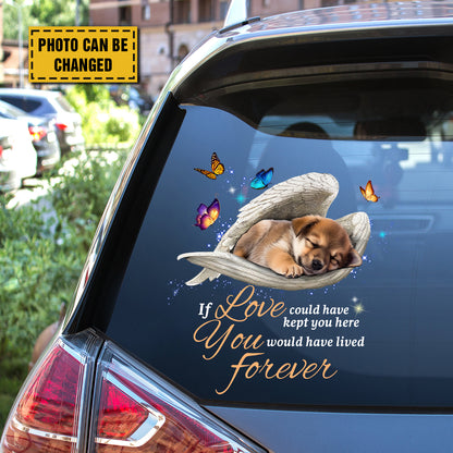 Teesdily | Customized Photo Pet Loss Memorial Car Vinyl Decal, Sleeping Pet Angel Sticker, Lovely Dog Angel Wings, Pet Lovers Gift