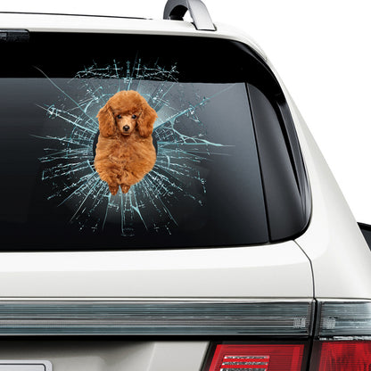 Teesdily | Toy Poodle Dog Stickers Car Decal Toy Poodle Broken Glass Dog Decals For Trucks Car Decor Dog Lover Gifts