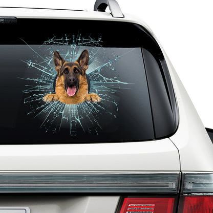 Teesdily | German Shepherd Broken Car Window Decal Dog Stickers Car Decal Sticker German Shepherd Dog Lover Window Sticker Gifts