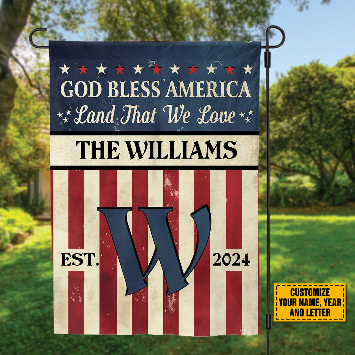 Teesdily | Customized American Flag Jesus House Flag, God Bless America Land That We Love Garden Flag, Patriotic American Flag