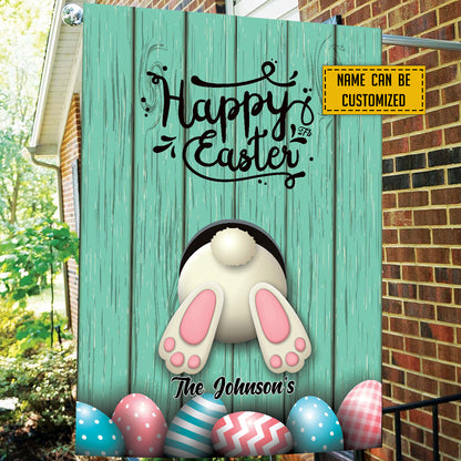 Teesdily | Custom Family Name Easter Day Garden Flag Happy Easter Day Porch Flag Funny Runaway Bunny Cute Easter Outdoor Decor