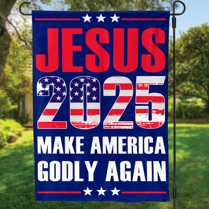 Teesdily | Jesus American Flag, Jesus 2024 Make America Godly Again House Garden Flag, Patriotic Flags, Independence Day Outdoor Decor Gifts