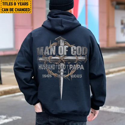 Teesdily | Customized Title And Year Jesus Crown Casual Shirt Man Of God Husband Dad Papa Shirt Father's Day Sweatshirt Hoodie Mug Christian Dad Gifts