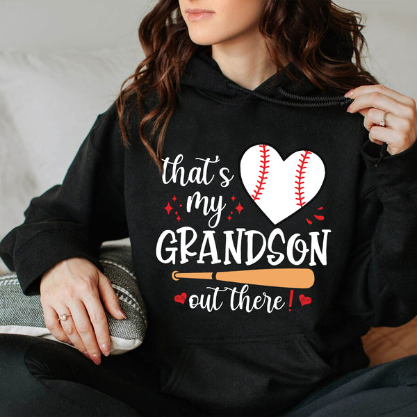 Teesdily | Baseball Grandma Shirt, That's My Grandson Out There Tops, Mothers Day Gift, Sporty Nana Streetwear Clothing Unisex Tshirt Hoodie Sweatshirt Size S-5XL / Mug 11-15Oz