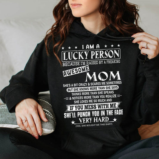 Teesdily | Mothers Day Shirt, I'm Raised By A Freaking Awesome Mom Tee, Gift From Son Daughter Unisex Tshirt Hoodie Sweatshirt Mug