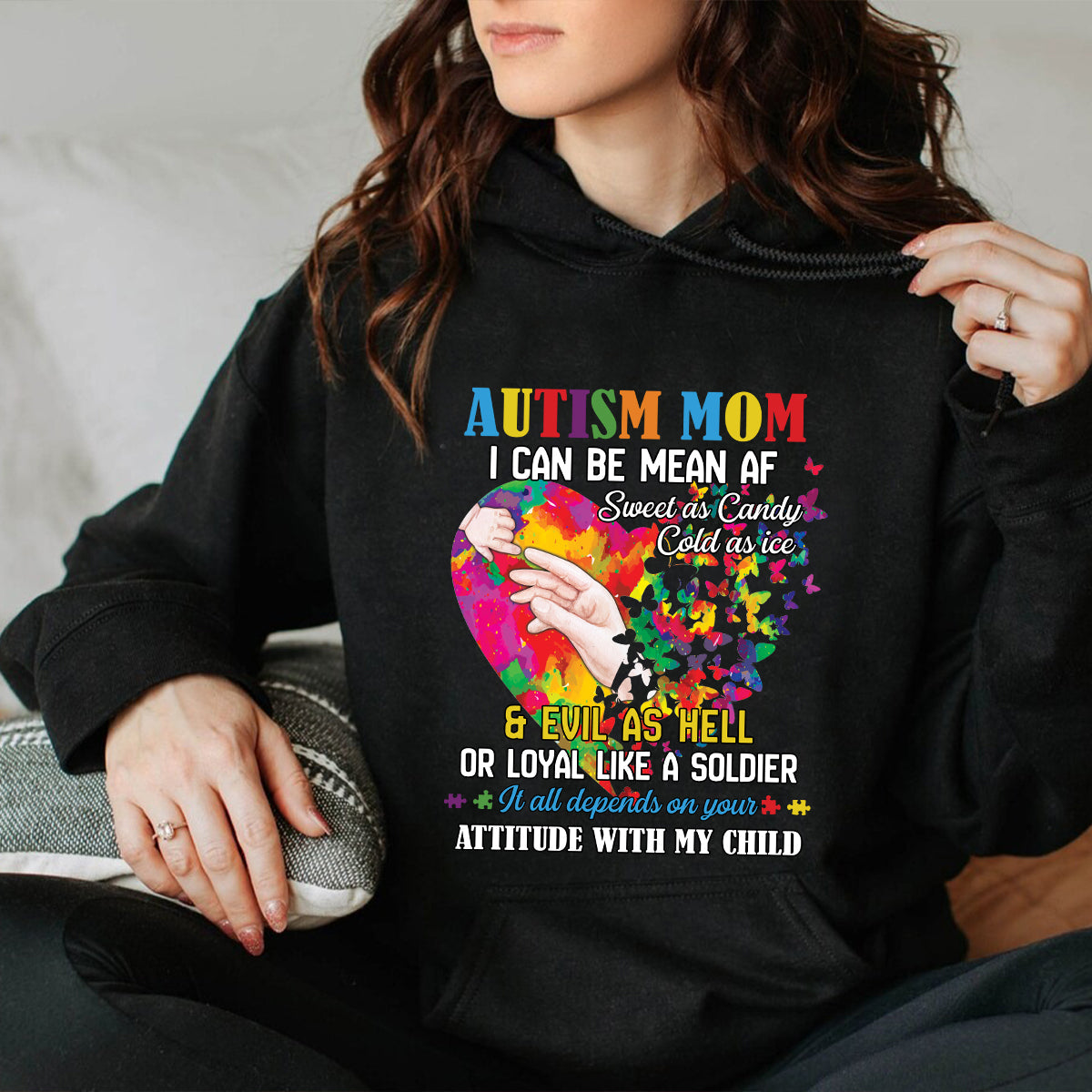 Teesdily | Autism Awareness Shirt, Autism Mom Hoodie Sweatshirt Mug, It All Depends On Your Attitude With My Child, Autism Mom Pride, Autistic Gifts