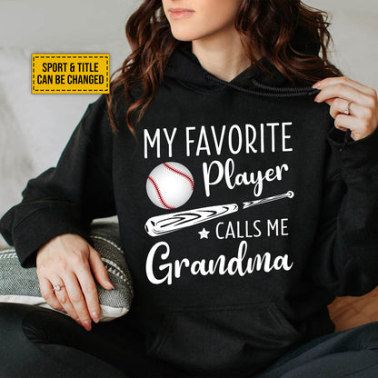 Teesdily | Customized Sport Mom Grandma Shirt My Favorite Player Calls Me Grandma Women Short Sleeve Tops Cute Grandma Gift Pullover Crewneck