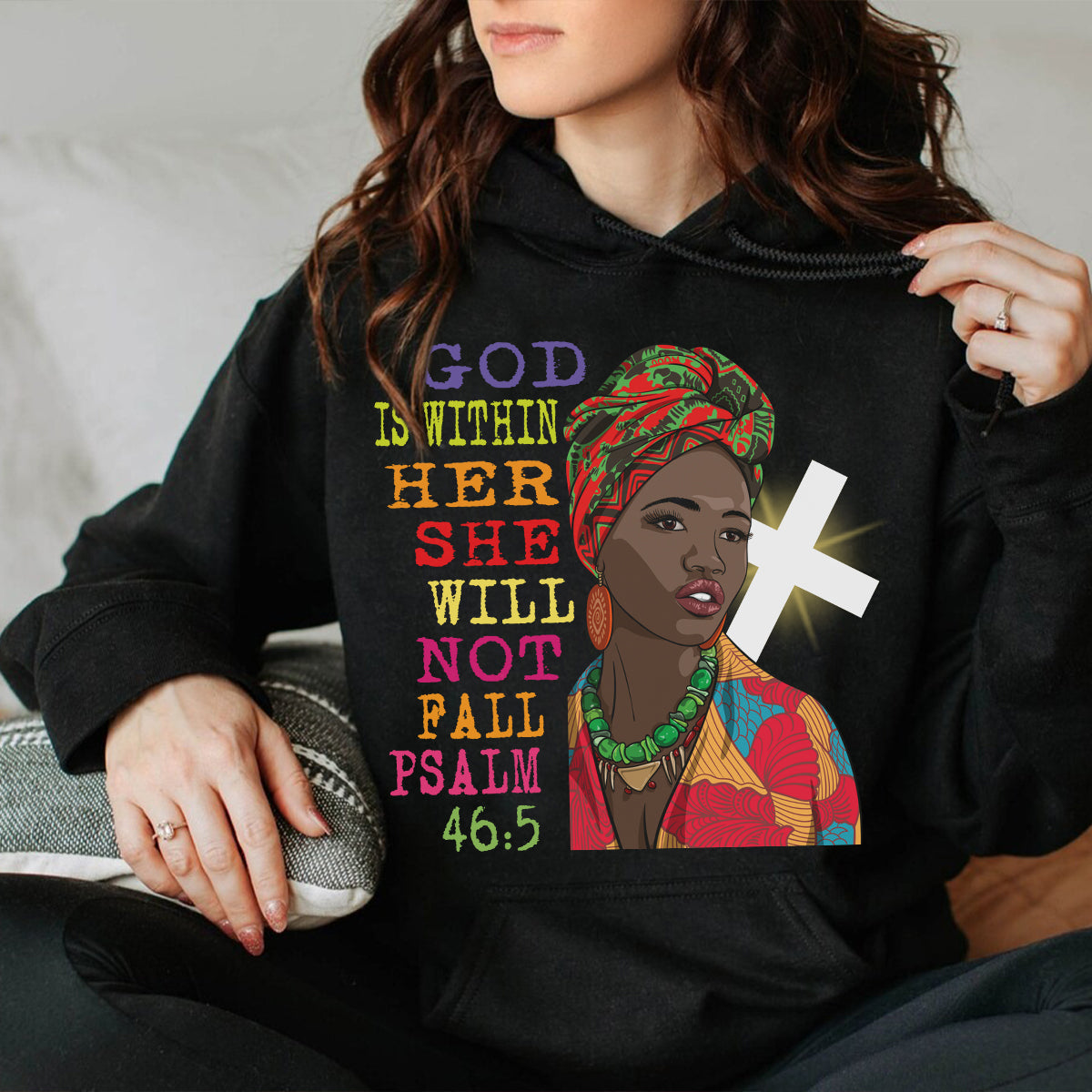 Teesdily | Christian Native African Women Casual Shirt God Is Within Her Bible Verse Sweatshirt Hoodie Mug Black Pride Month Clothing Black Girl Gifts