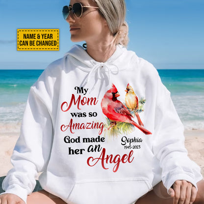 Teesdily | Cardinal Christmas Memorial Personalized Shirt God Made My Mom An Angel Sweatshirt Hoodie Mug Mom Mama In Heaven Remembrance Gifts