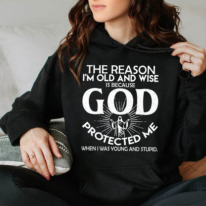 Teesdily | Jesus Christ Minimalist Style Casual Shirt God Protected Me Sweatshirt Hoodie Mug God Bible Verse Christian Streetwear Clothing