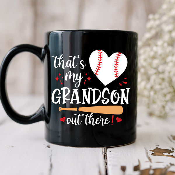 Teesdily | Baseball Grandma Shirt, That's My Grandson Out There Tops, Mothers Day Gift, Sporty Nana Streetwear Clothing Tshirt Hoodie Sweatshirt Mug