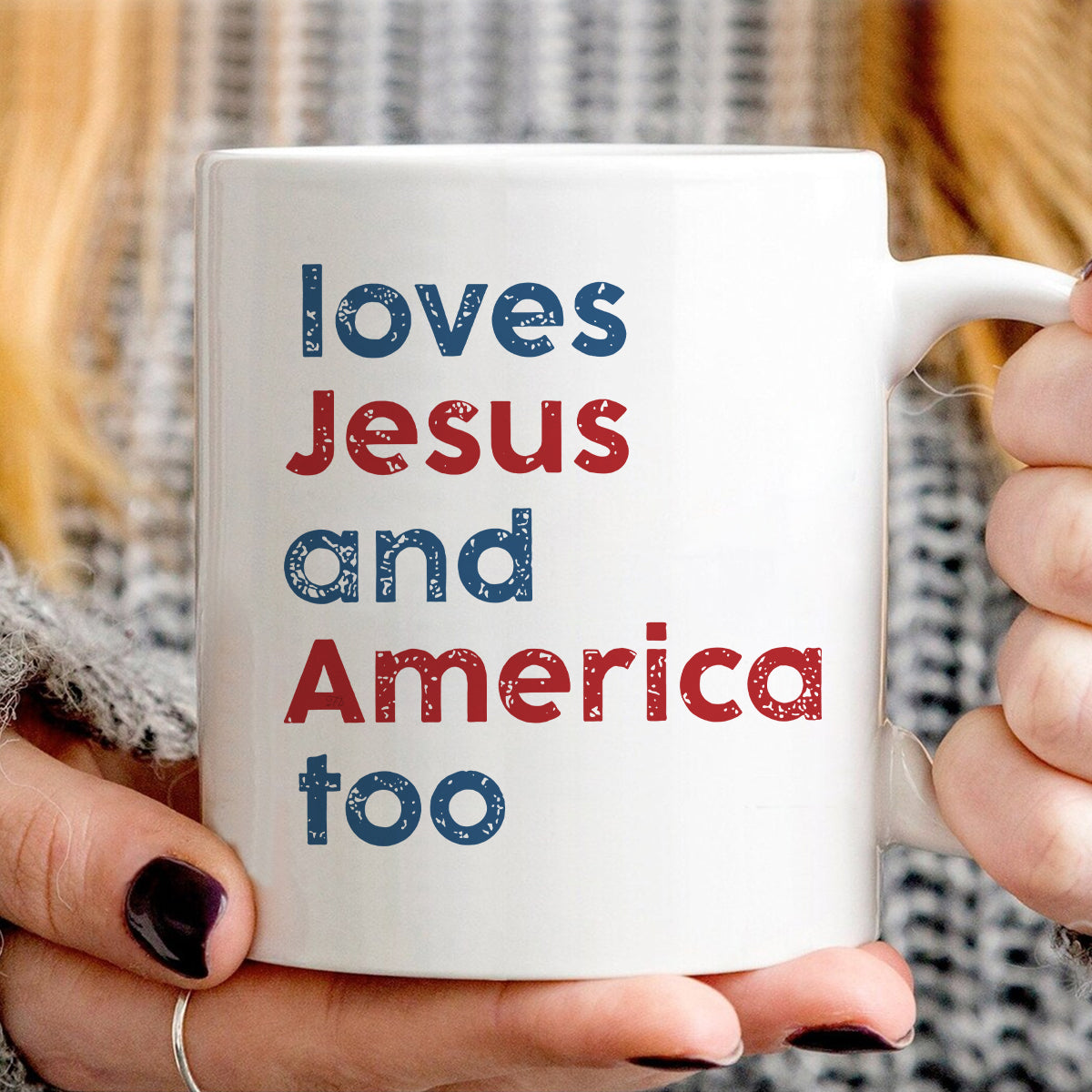 Teesdily | Loves Jesus And America Too Shirt, Patriotic Christian Sweatshirt Hoodie Pullover, Independence Day Mug, Christian 4Th Of July Gifts