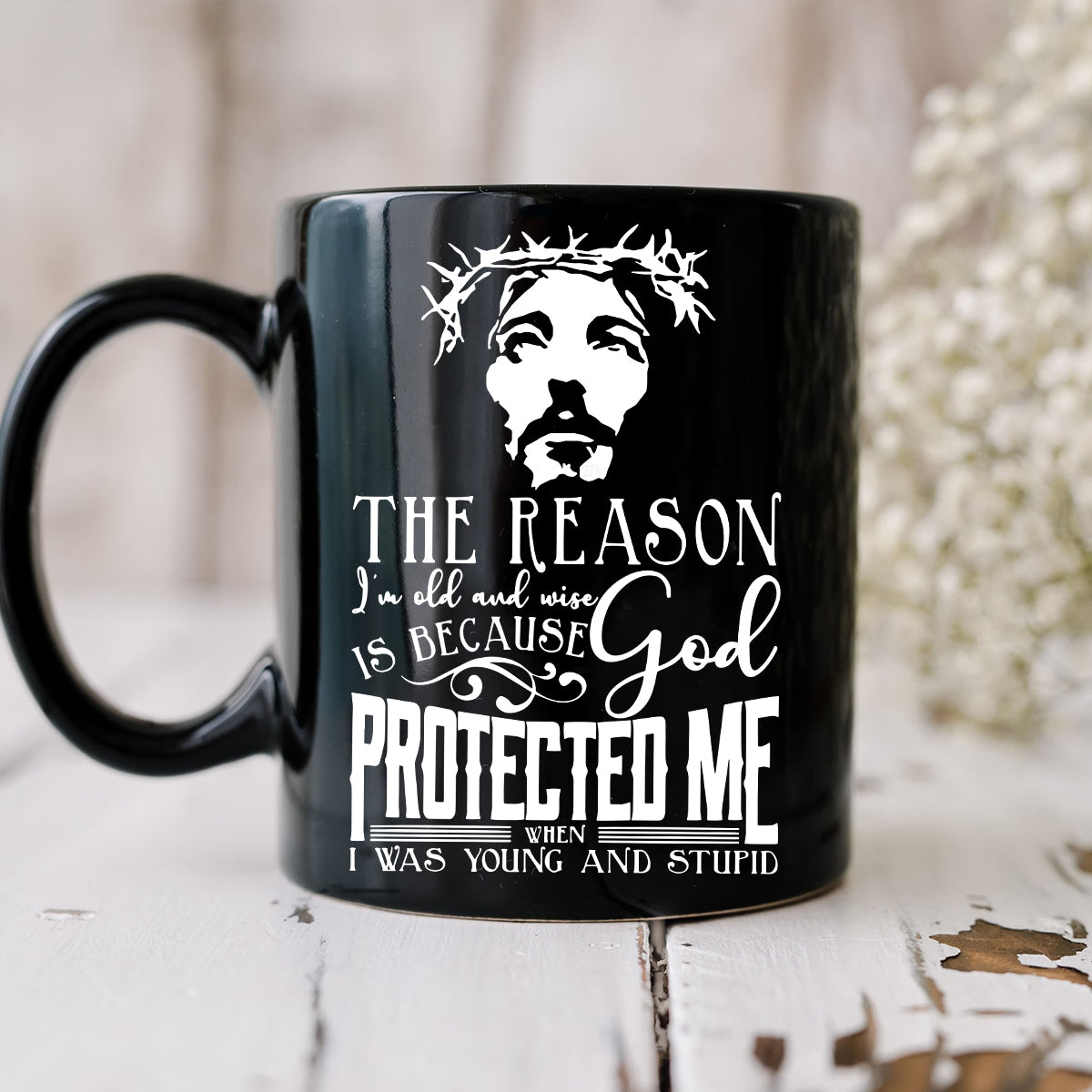 Teesdily | Jesus Portrait Print Shirt Jesus God Protected Me When I Was Young And Stupid Sweatshirt Hoodie Mug Christian Gift Ideas