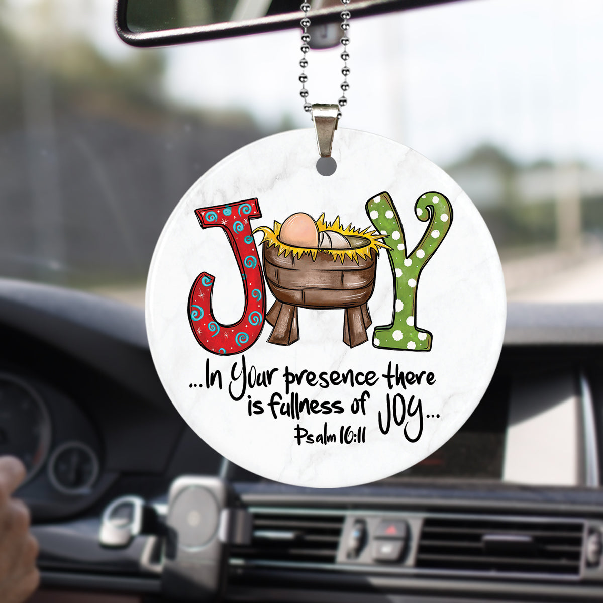 Teesdily | Jesus Nativity Christmas Rear View Mirror Accessories, Christmas Joy Car Charms, Psalm God Bible Verse Christmas Tree Ornament Decor