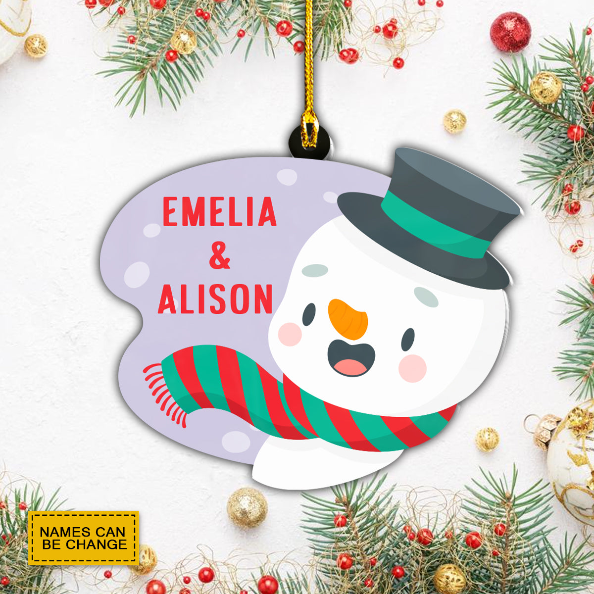 Teesdily | Customized Snowman Merry Christmas Hanging Ornament First Christmas Together Married Couple Gift Home Decor Wedding Gift Keepsake