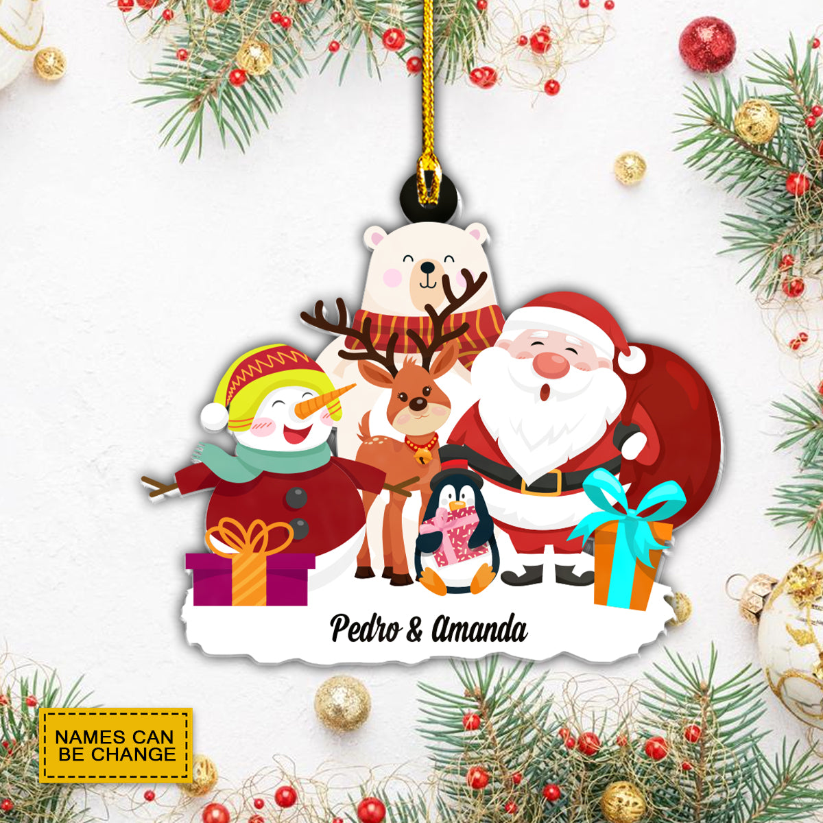 Teesdily | Customized Santa Claus Christmas Animals Rear View Mirror Hanging Kid Xmas Personalized Tree Hanging Ornament First Christmas Gift For Kids