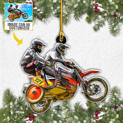 Teesdily | Customized Photo Motorcycle Racer Christmas Ornament Motor Biker Ornament For Motorcycle Lovers Home Decor Custom Photo Christmas Ornament