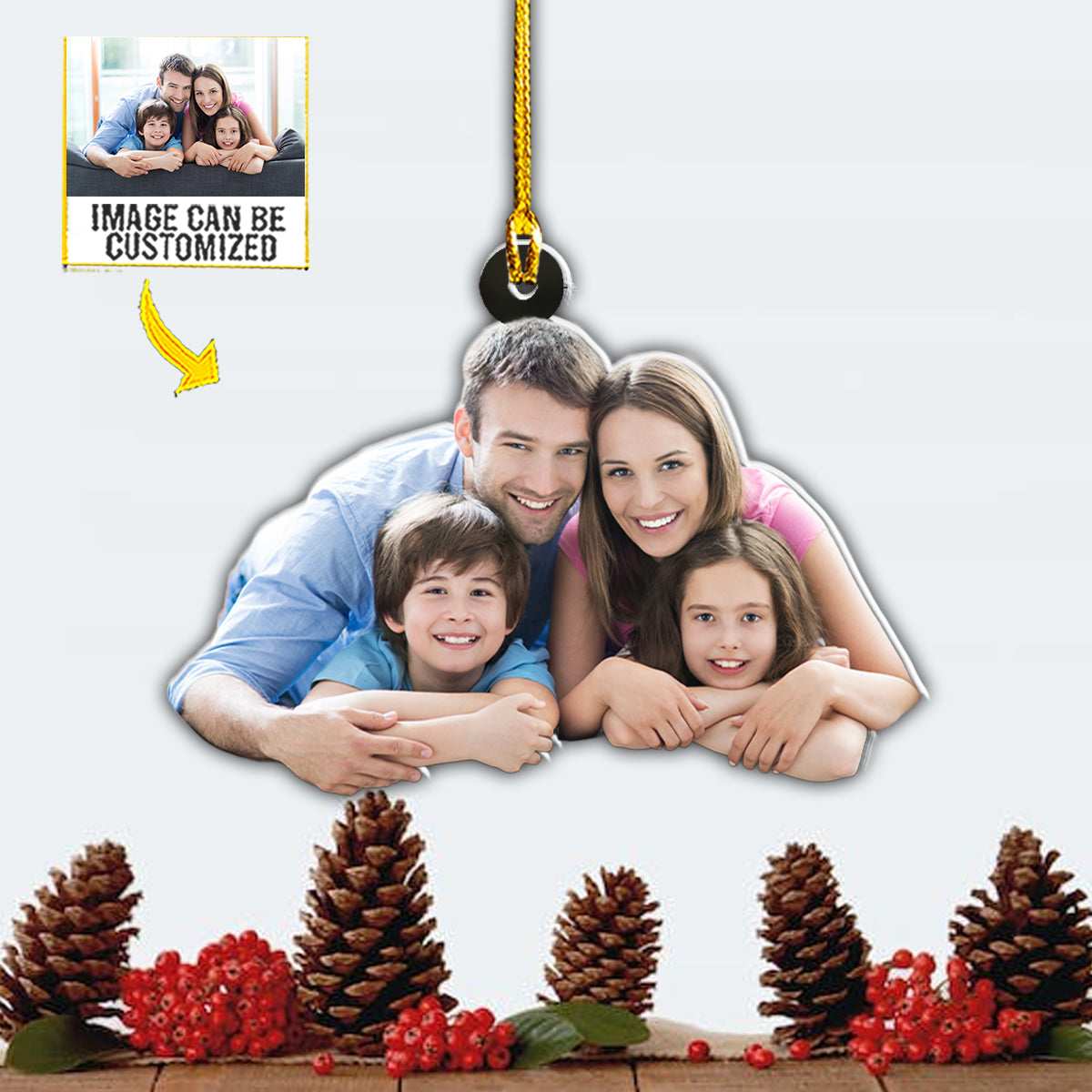 Teesdily | Family Customized Picture Christmas Ornament Family Members Christmas Keepsake Personalized Family Photo Ornament 2 Sided