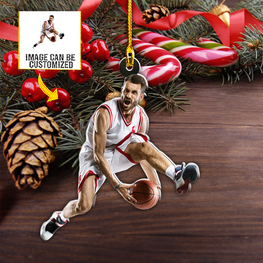 Teesdily | Basketball Player Customized Picture Christmas Ornament Basketball Lovers Basketball Gifts For Team Custom Acrylic Photo Ornament