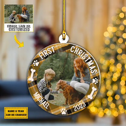 Teesdily | Personalized Pet Ornament With Photo First Christmas Car Pendant Hanging Pet 1st Christmas Rear View Mirror Accessories Pet Lover Gifts