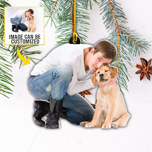 Teesdily | Customized Photo Dog Best Friend Ornament Pet Christmas Ornament Dog Lovers Dog Owners Gift Custom Photo Ornament Two Sided